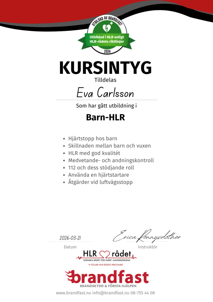 kursintyg HLR barn företag