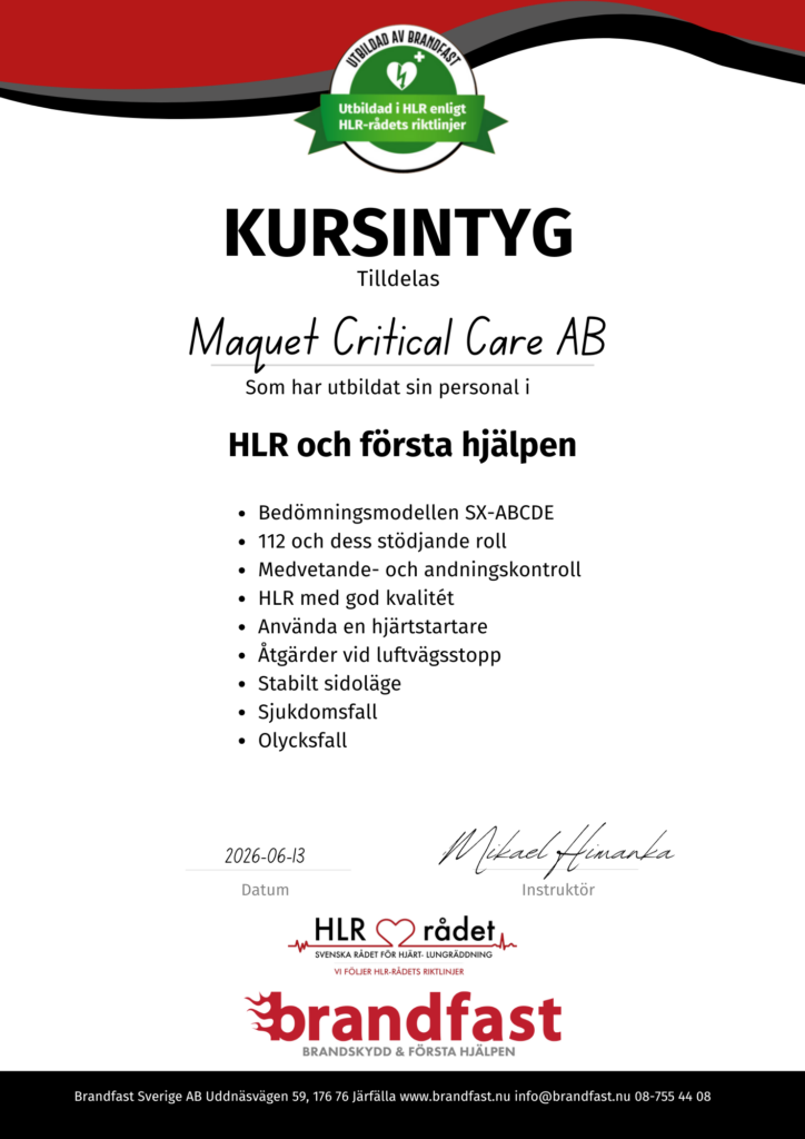 Kursintyg första hjälpen företag