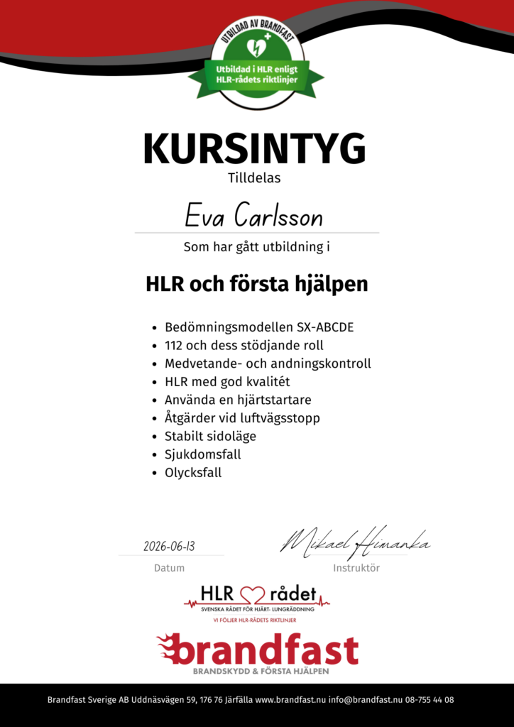 Kursintyg första hjälpen person