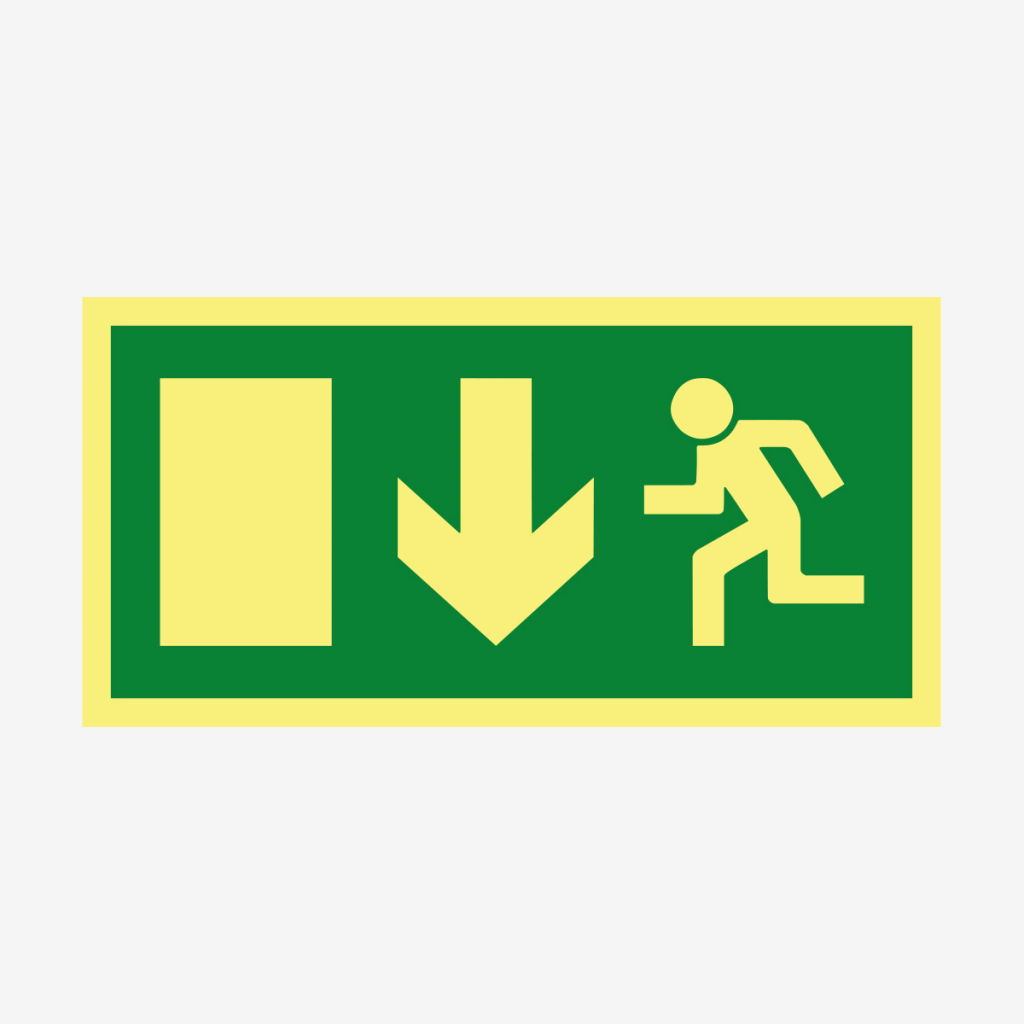Nödut ovan utrymningsskylt