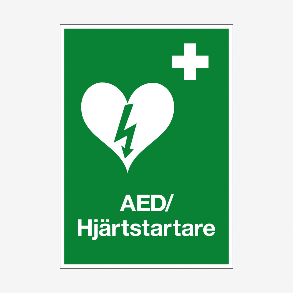 AED/Hjärtstartare nödskylt - A4, Apet plast enkelsidig
