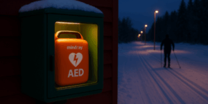 hjärtstartare vid skidspår