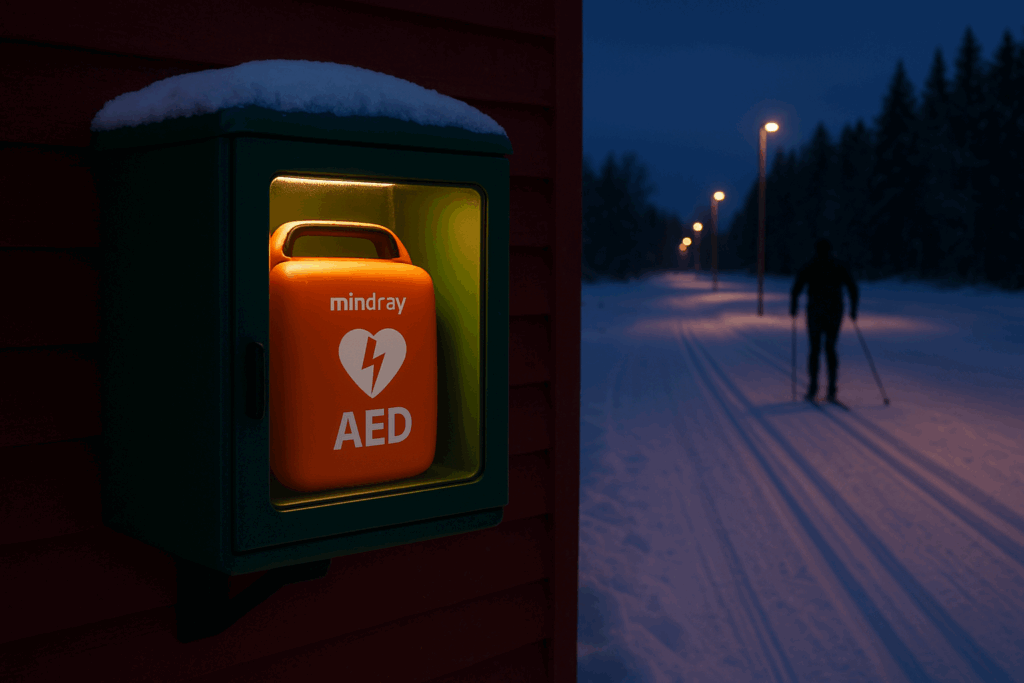 hjärtstartare vid skidspår